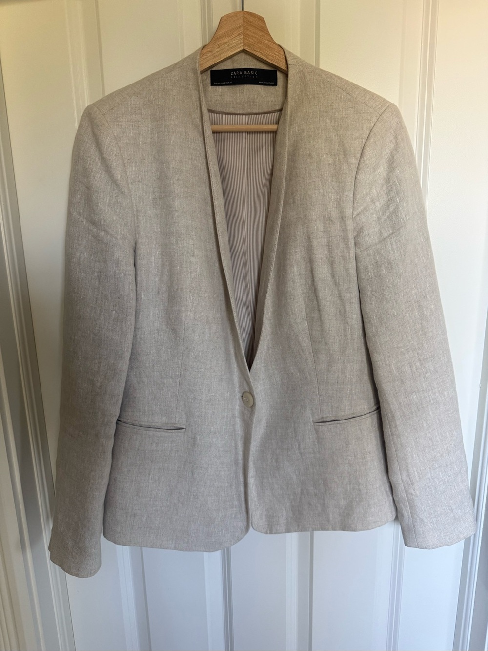 Zara Basic Beige Linen Look Tailored Blazer Size 10